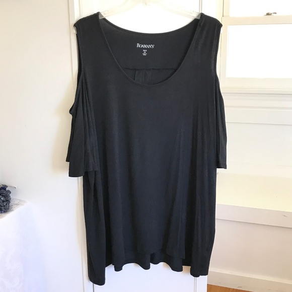 ROAMANS Flare Sleeve Tunic with Cold Shoulder Detail Black Women’s Plus Size 3X - Picture 1 of 16